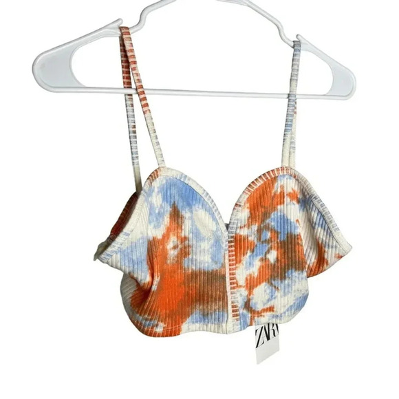 Zara Ribbed Orange and Blue Tie Dye Crop Top Size M NWT - Picture 2 of 6